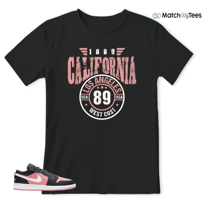 NIKE JORDAN 1 LOW BLACK PINK QUARTZ (GS) SNEAKER Matching Tees t-shirt