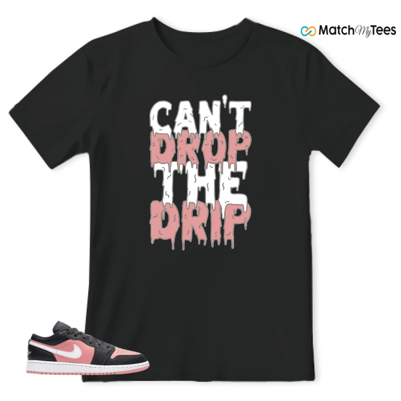 NIKE JORDAN 1 LOW BLACK PINK QUARTZ (GS) SNEAKER Matching Tees t-shirt