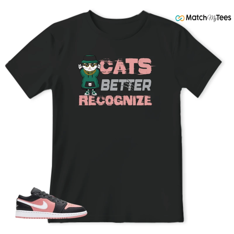 NIKE JORDAN 1 LOW BLACK PINK QUARTZ (GS) SNEAKER Matching Tees t-shirt