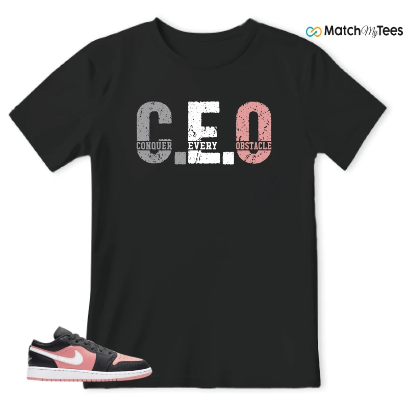 NIKE JORDAN 1 LOW BLACK PINK QUARTZ (GS) SNEAKER Matching Tees t-shirt