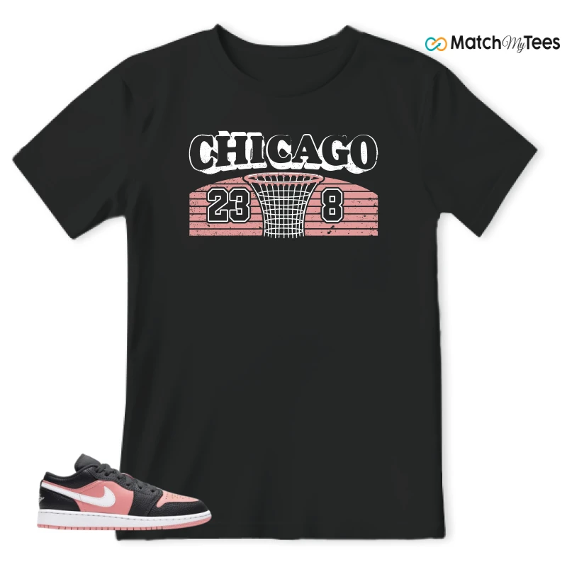 NIKE JORDAN 1 LOW BLACK PINK QUARTZ (GS) SNEAKER Matching Tees t-shirt