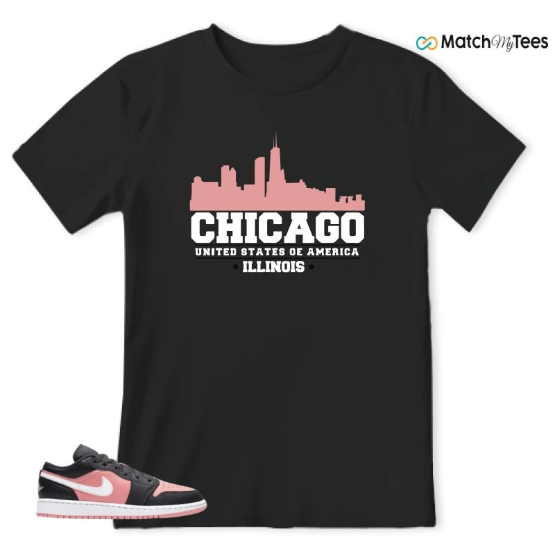 NIKE JORDAN 1 LOW BLACK PINK QUARTZ (GS) SNEAKER Matching Tees t-shirt