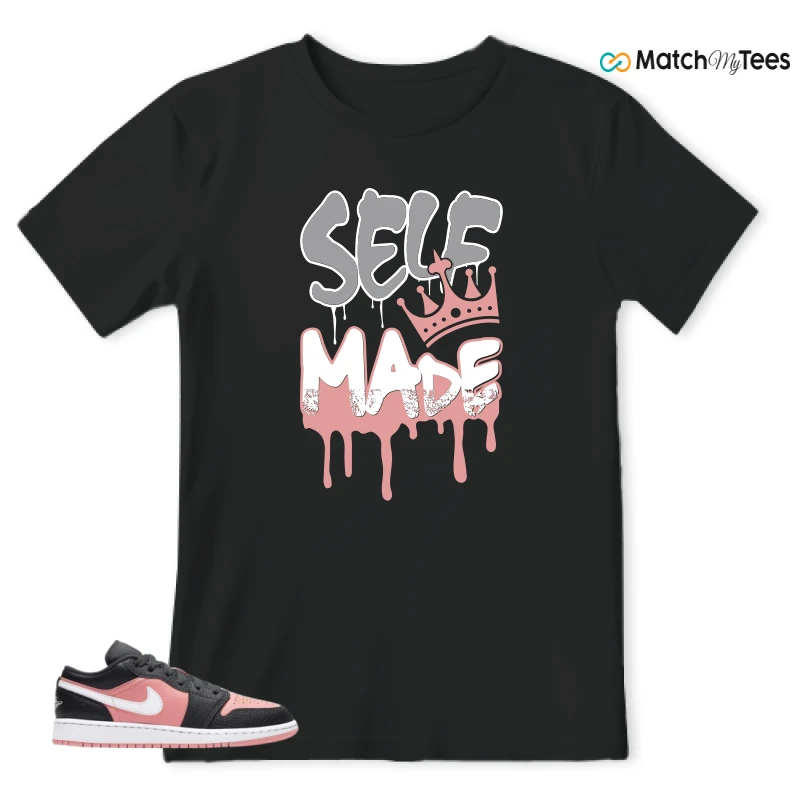 NIKE JORDAN 1 LOW BLACK PINK QUARTZ (GS) SNEAKER Matching Tees t-shirt