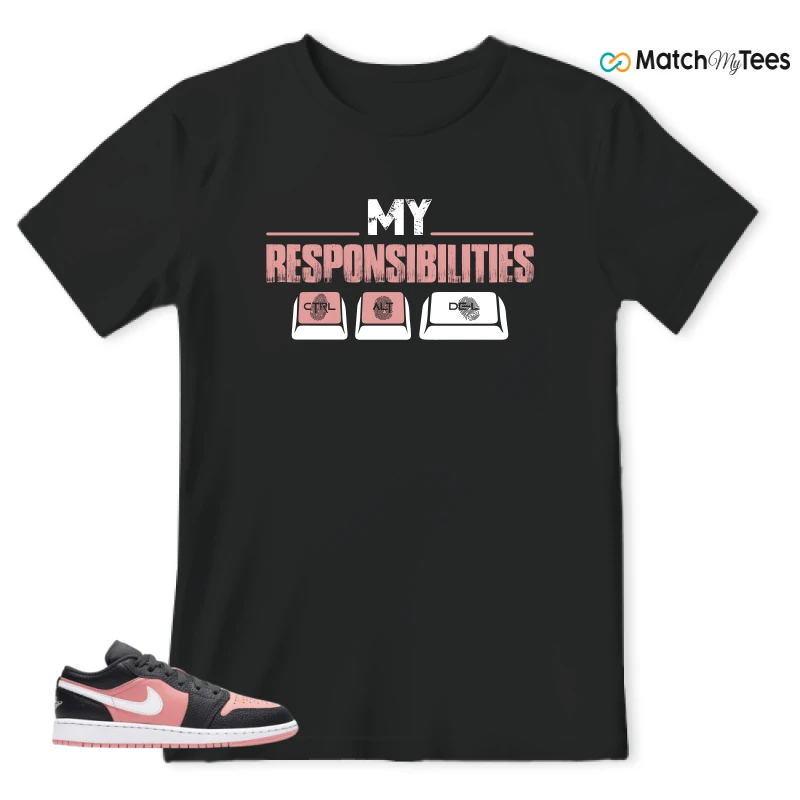 NIKE JORDAN 1 LOW BLACK PINK QUARTZ (GS) SNEAKER Matching Tees t-shirt