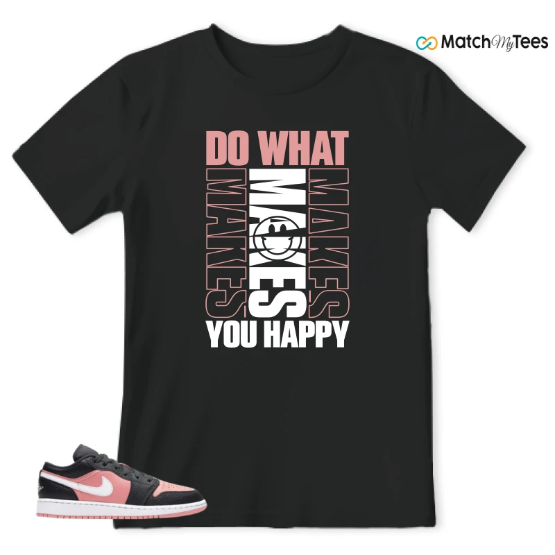 NIKE JORDAN 1 LOW BLACK PINK QUARTZ (GS) SNEAKER Matching Tees t-shirt