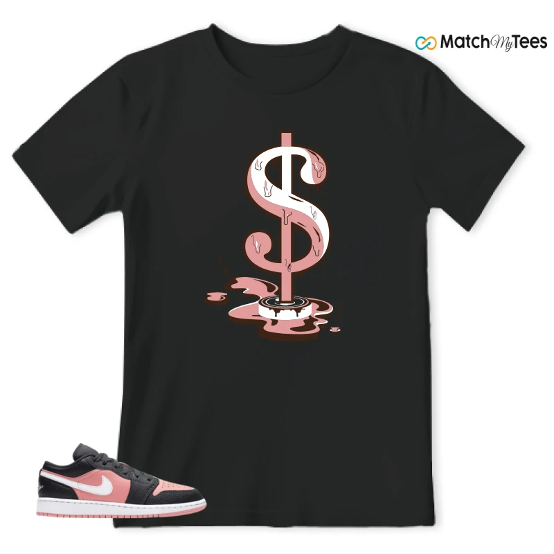 NIKE JORDAN 1 LOW BLACK PINK QUARTZ (GS) SNEAKER Matching Tees t-shirt