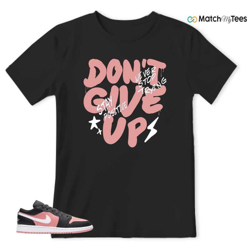NIKE JORDAN 1 LOW BLACK PINK QUARTZ (GS) SNEAKER Matching Tees t-shirt
