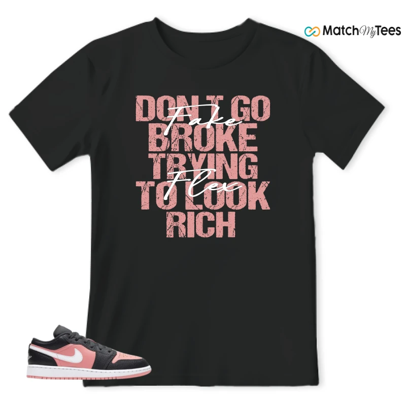 NIKE JORDAN 1 LOW BLACK PINK QUARTZ (GS) SNEAKER Matching Tees t-shirt