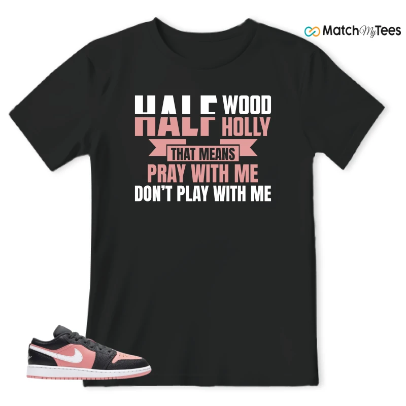 NIKE JORDAN 1 LOW BLACK PINK QUARTZ (GS) SNEAKER Matching Tees t-shirt