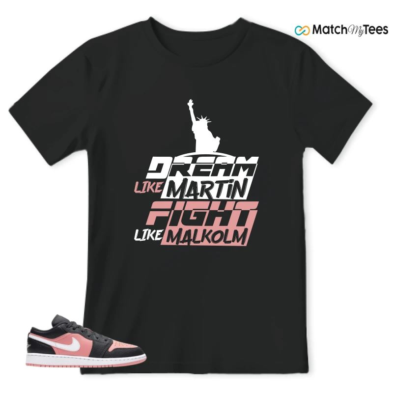 NIKE JORDAN 1 LOW BLACK PINK QUARTZ (GS) SNEAKER Matching Tees t-shirt