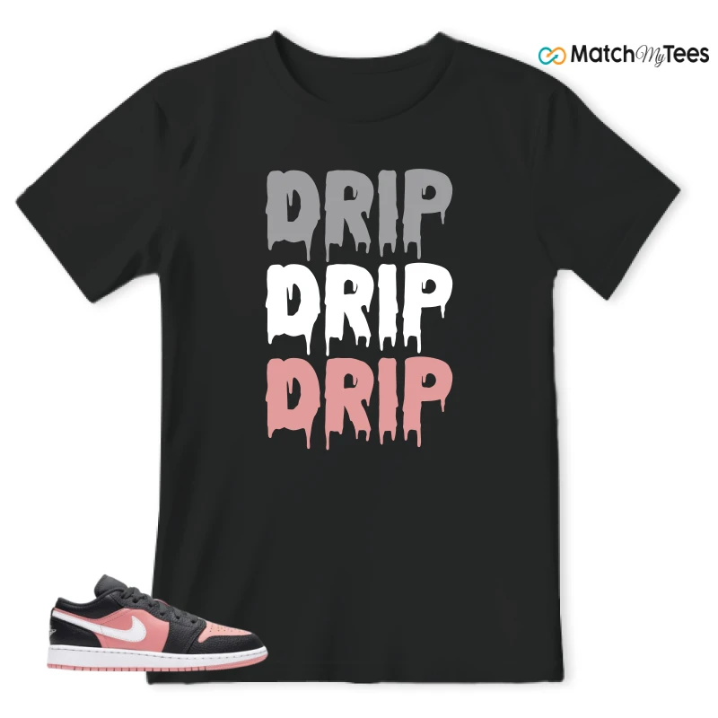 NIKE JORDAN 1 LOW BLACK PINK QUARTZ (GS) SNEAKER Matching Tees t-shirt