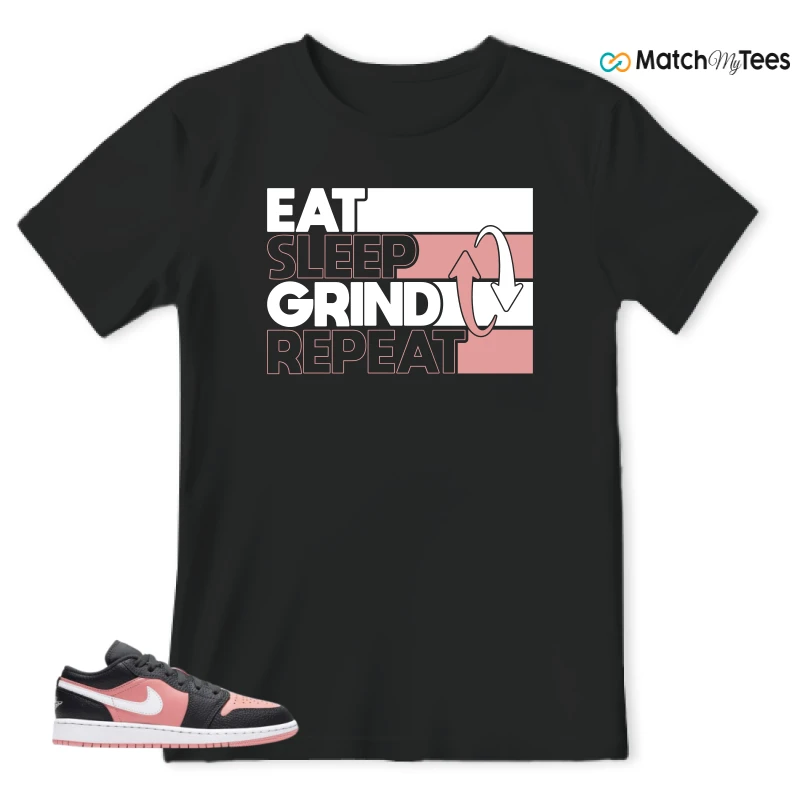 NIKE JORDAN 1 LOW BLACK PINK QUARTZ (GS) SNEAKER Matching Tees t-shirt