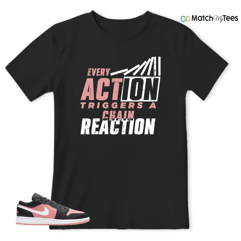 NIKE JORDAN 1 LOW BLACK PINK QUARTZ (GS) SNEAKER Matching Tees t-shirt