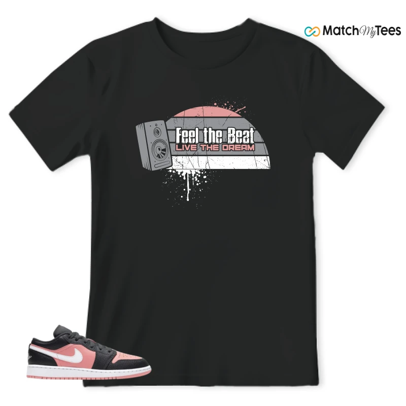 NIKE JORDAN 1 LOW BLACK PINK QUARTZ (GS) SNEAKER Matching Tees t-shirt