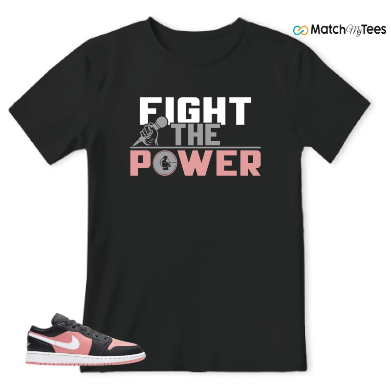 NIKE JORDAN 1 LOW BLACK PINK QUARTZ (GS) SNEAKER Matching Tees t-shirt