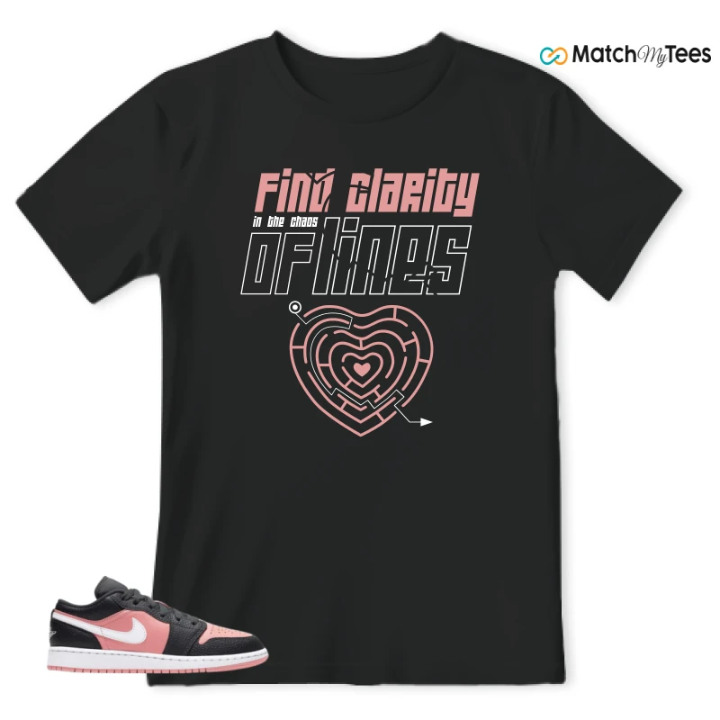 NIKE JORDAN 1 LOW BLACK PINK QUARTZ (GS) SNEAKER Matching Tees t-shirt