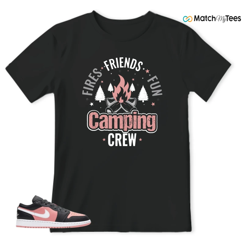 NIKE JORDAN 1 LOW BLACK PINK QUARTZ (GS) SNEAKER Matching Tees t-shirt
