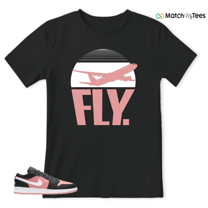NIKE JORDAN 1 LOW BLACK PINK QUARTZ (GS) SNEAKER Matching Tees t-shirt