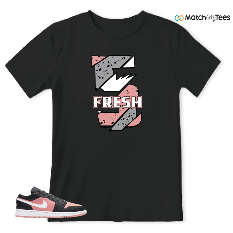 NIKE JORDAN 1 LOW BLACK PINK QUARTZ (GS) SNEAKER Matching Tees t-shirt