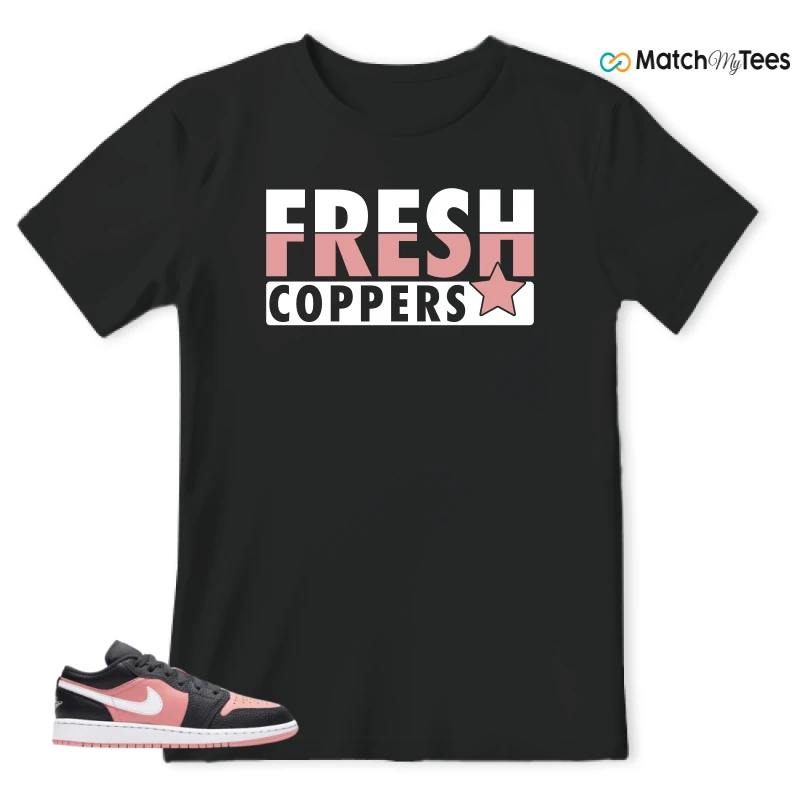NIKE JORDAN 1 LOW BLACK PINK QUARTZ (GS) SNEAKER Matching Tees t-shirt