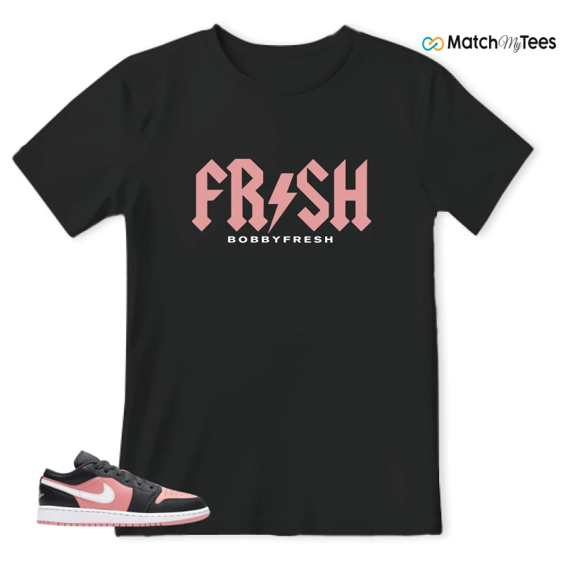 NIKE JORDAN 1 LOW BLACK PINK QUARTZ (GS) SNEAKER Matching Tees t-shirt