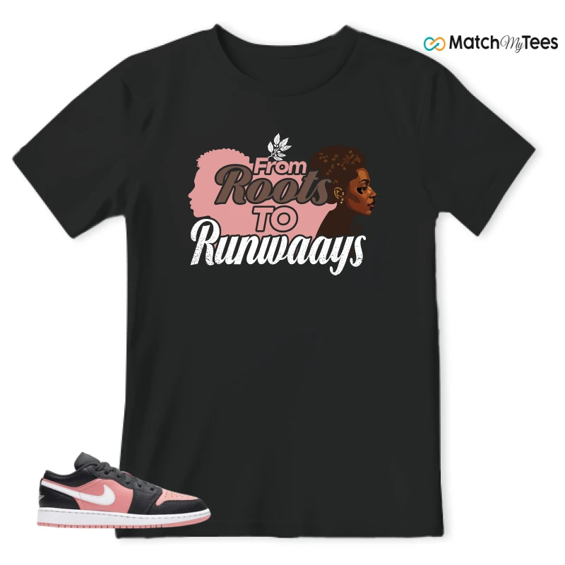 NIKE JORDAN 1 LOW BLACK PINK QUARTZ (GS) SNEAKER Matching Tees t-shirt