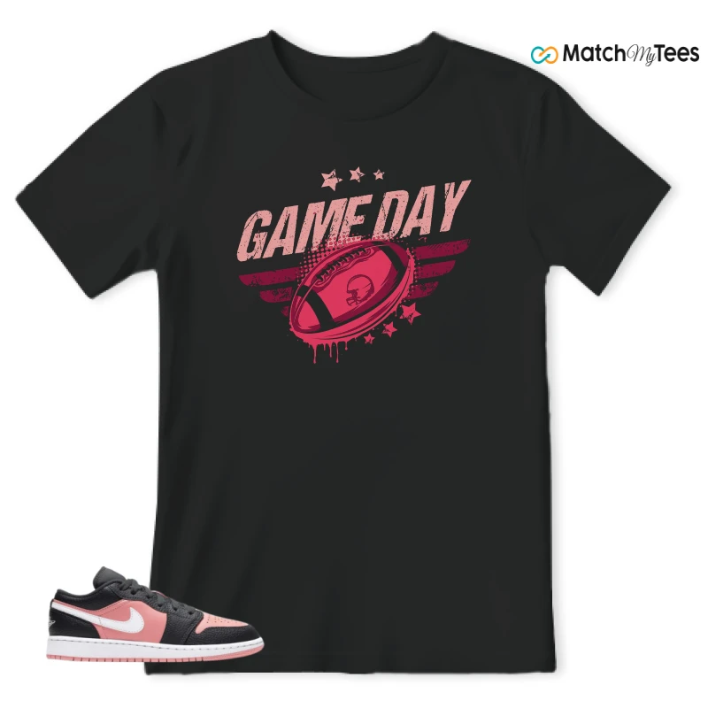 NIKE JORDAN 1 LOW BLACK PINK QUARTZ (GS) SNEAKER Matching Tees t-shirt