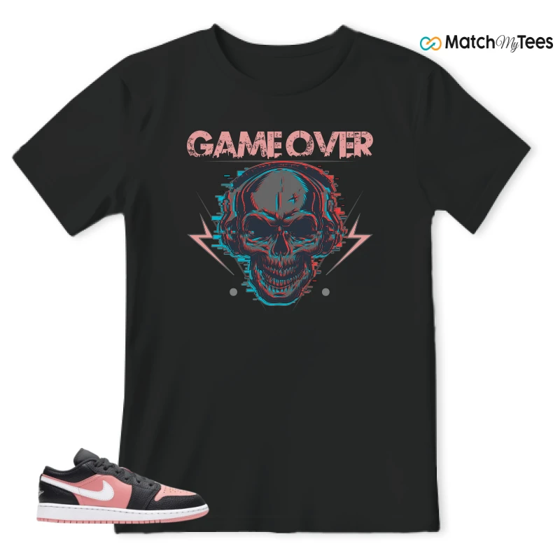NIKE JORDAN 1 LOW BLACK PINK QUARTZ (GS) SNEAKER Matching Tees t-shirt