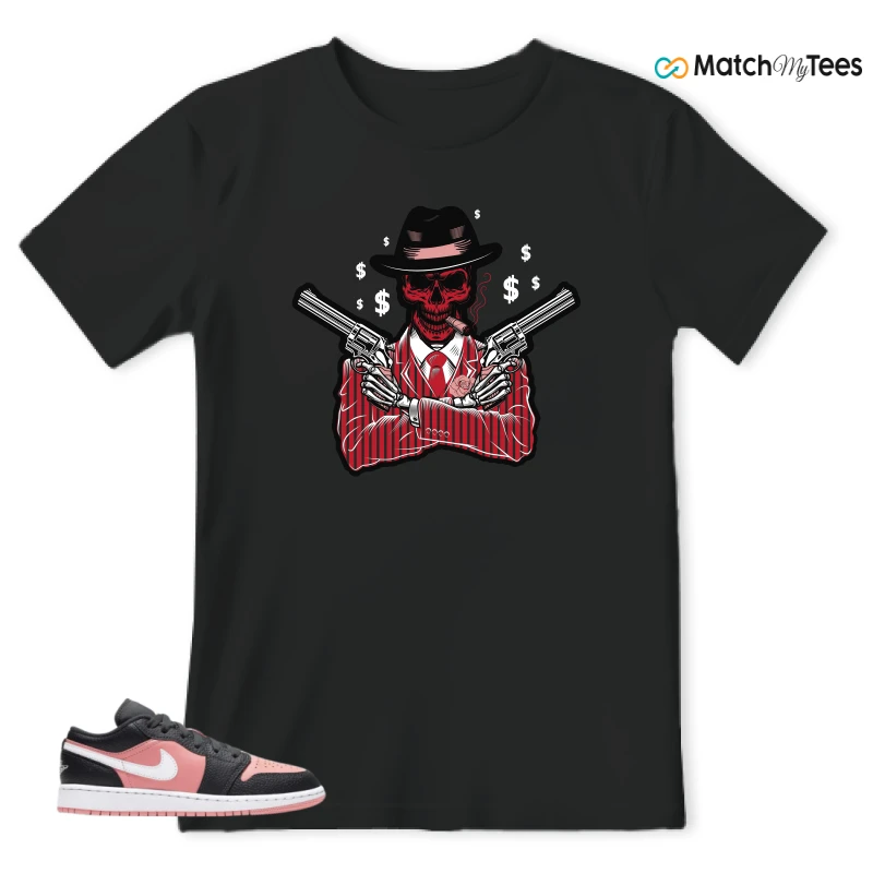 NIKE JORDAN 1 LOW BLACK PINK QUARTZ (GS) SNEAKER Matching Tees t-shirt