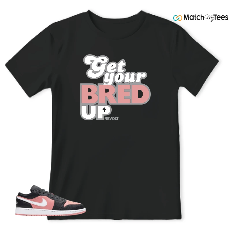 NIKE JORDAN 1 LOW BLACK PINK QUARTZ (GS) SNEAKER Matching Tees t-shirt