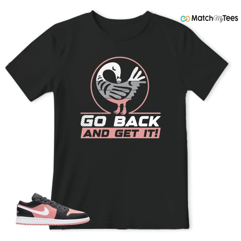 NIKE JORDAN 1 LOW BLACK PINK QUARTZ (GS) SNEAKER Matching Tees t-shirt