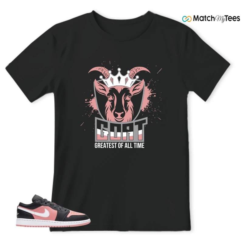 NIKE JORDAN 1 LOW BLACK PINK QUARTZ (GS) SNEAKER Matching Tees t-shirt