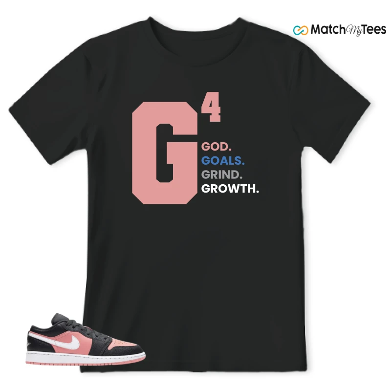 NIKE JORDAN 1 LOW BLACK PINK QUARTZ (GS) SNEAKER Matching Tees t-shirt