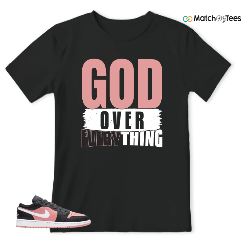 NIKE JORDAN 1 LOW BLACK PINK QUARTZ (GS) SNEAKER Matching Tees t-shirt
