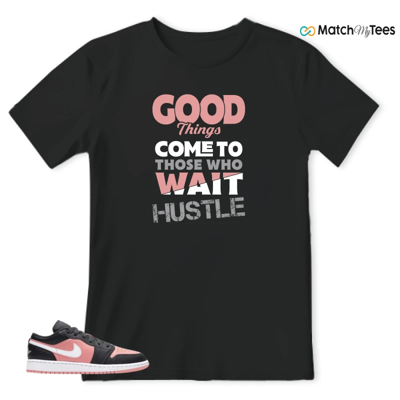 NIKE JORDAN 1 LOW BLACK PINK QUARTZ (GS) SNEAKER Matching Tees t-shirt