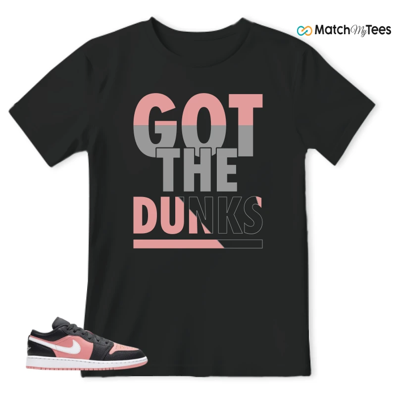 NIKE JORDAN 1 LOW BLACK PINK QUARTZ (GS) SNEAKER Matching Tees t-shirt