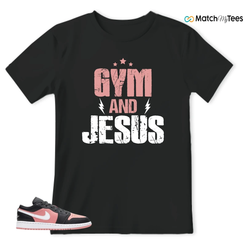 NIKE JORDAN 1 LOW BLACK PINK QUARTZ (GS) SNEAKER Matching Tees t-shirt
