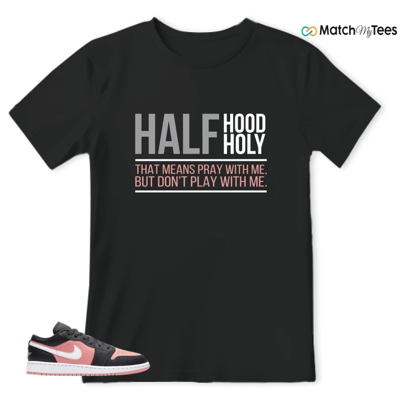 NIKE JORDAN 1 LOW BLACK PINK QUARTZ (GS) SNEAKER Matching Tees t-shirt