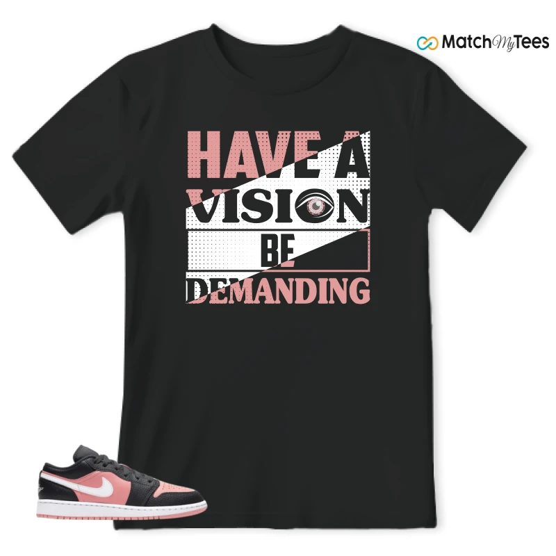 NIKE JORDAN 1 LOW BLACK PINK QUARTZ (GS) SNEAKER Matching Tees t-shirt