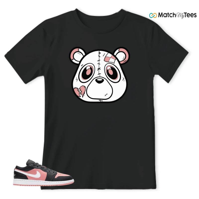 NIKE JORDAN 1 LOW BLACK PINK QUARTZ (GS) SNEAKER Matching Tees t-shirt