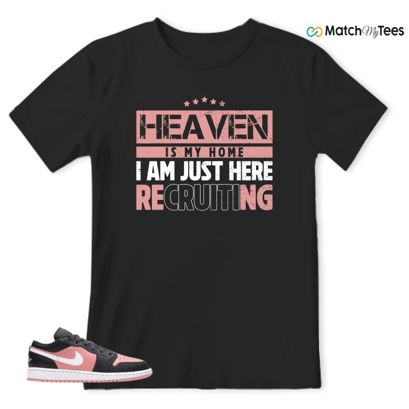 NIKE JORDAN 1 LOW BLACK PINK QUARTZ (GS) SNEAKER Matching Tees t-shirt