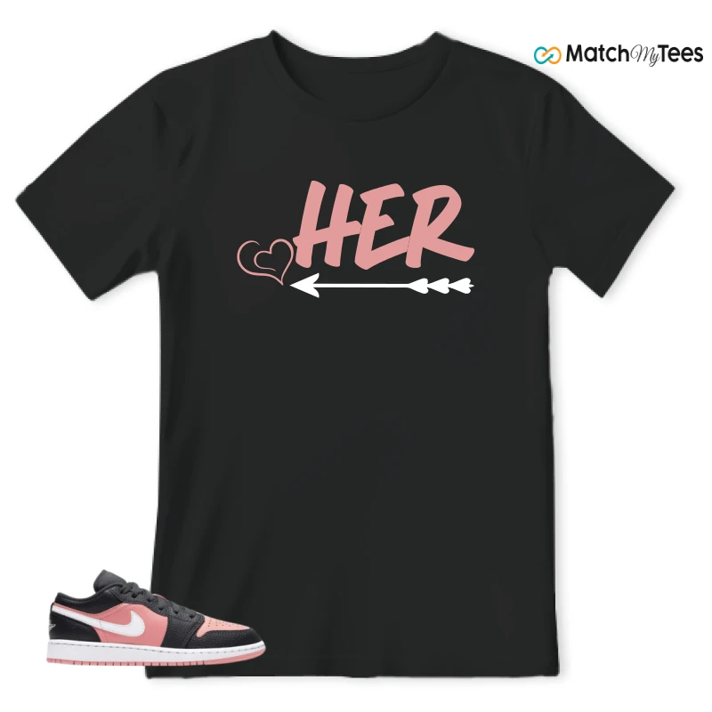 NIKE JORDAN 1 LOW BLACK PINK QUARTZ (GS) SNEAKER Matching Tees t-shirt