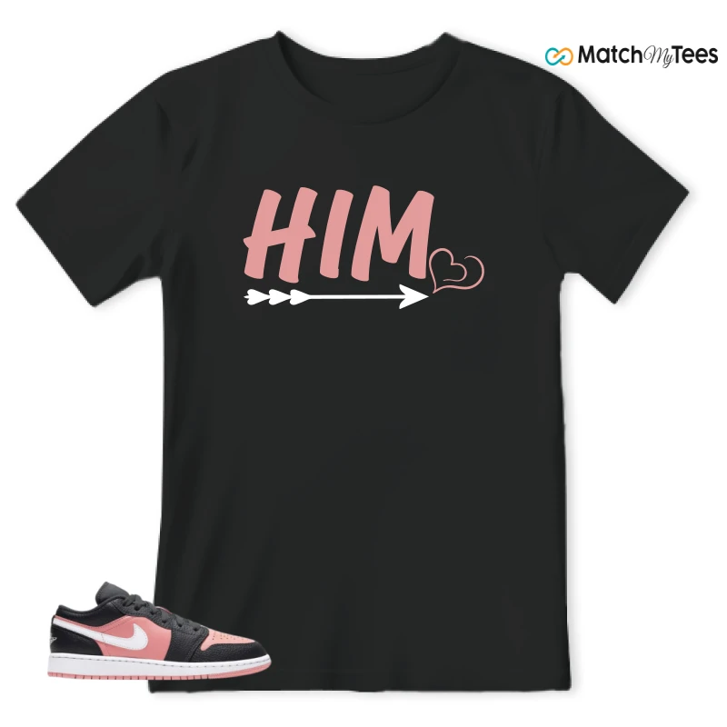 NIKE JORDAN 1 LOW BLACK PINK QUARTZ (GS) SNEAKER Matching Tees t-shirt
