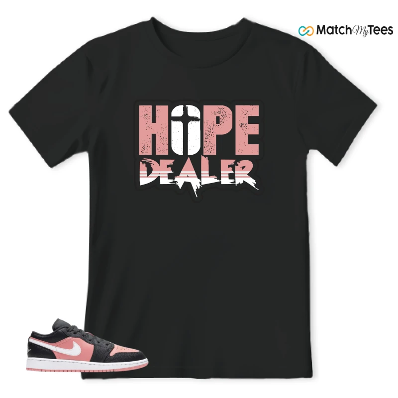 NIKE JORDAN 1 LOW BLACK PINK QUARTZ (GS) SNEAKER Matching Tees t-shirt