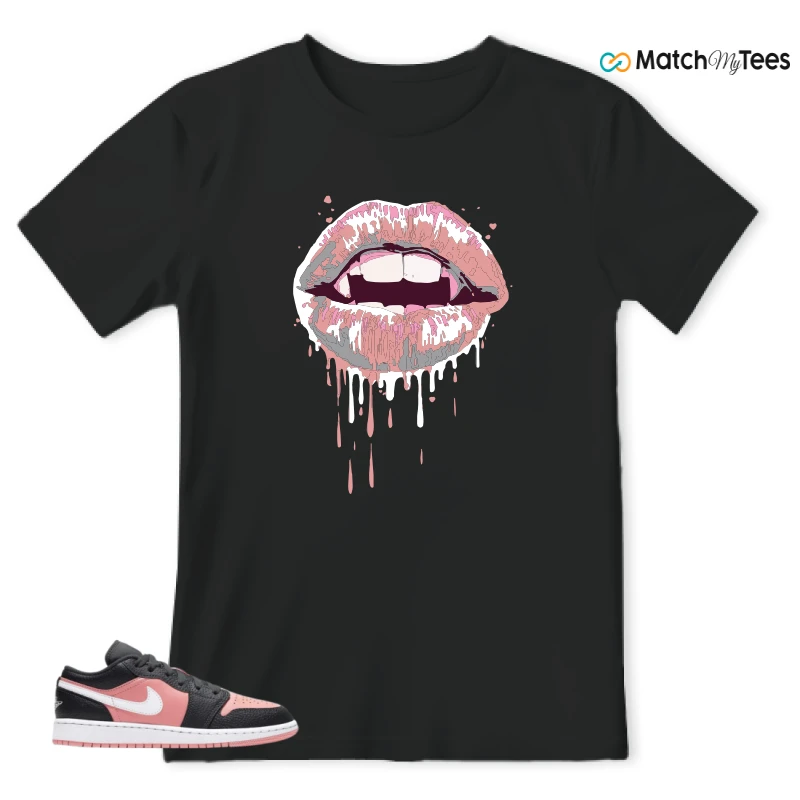NIKE JORDAN 1 LOW BLACK PINK QUARTZ (GS) SNEAKER Matching Tees t-shirt