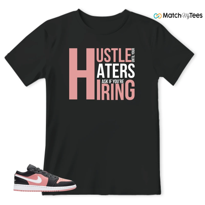 NIKE JORDAN 1 LOW BLACK PINK QUARTZ (GS) SNEAKER Matching Tees t-shirt