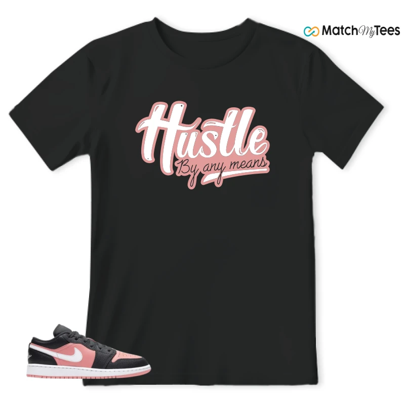 NIKE JORDAN 1 LOW BLACK PINK QUARTZ (GS) SNEAKER Matching Tees t-shirt