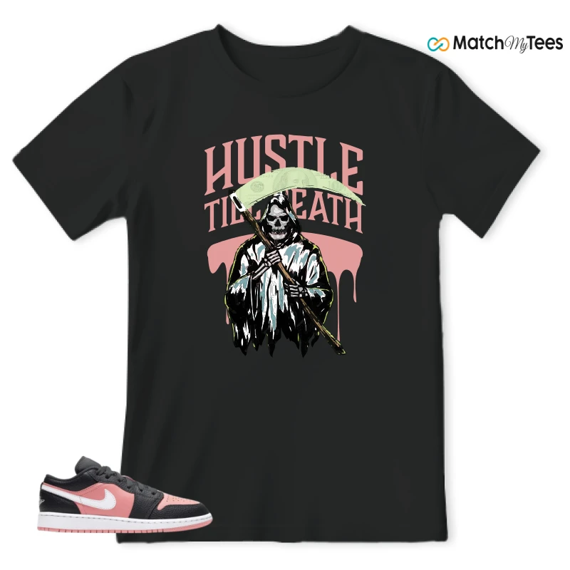 NIKE JORDAN 1 LOW BLACK PINK QUARTZ (GS) SNEAKER Matching Tees t-shirt