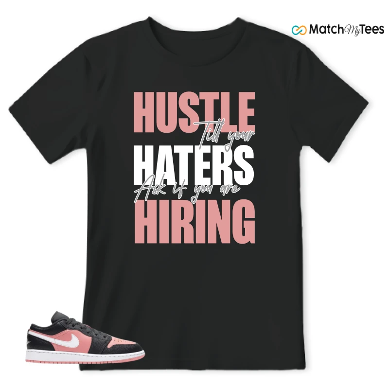 NIKE JORDAN 1 LOW BLACK PINK QUARTZ (GS) SNEAKER Matching Tees t-shirt