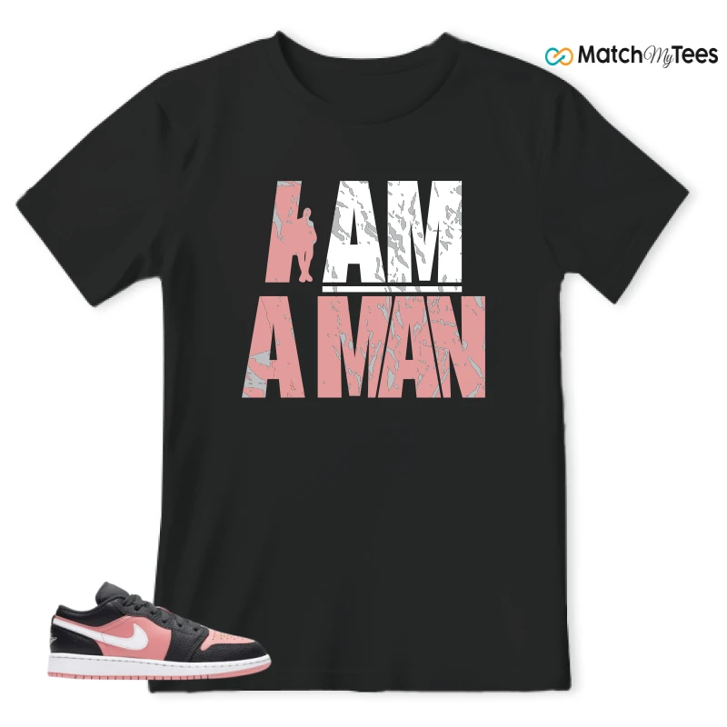 NIKE JORDAN 1 LOW BLACK PINK QUARTZ (GS) SNEAKER Matching Tees t-shirt